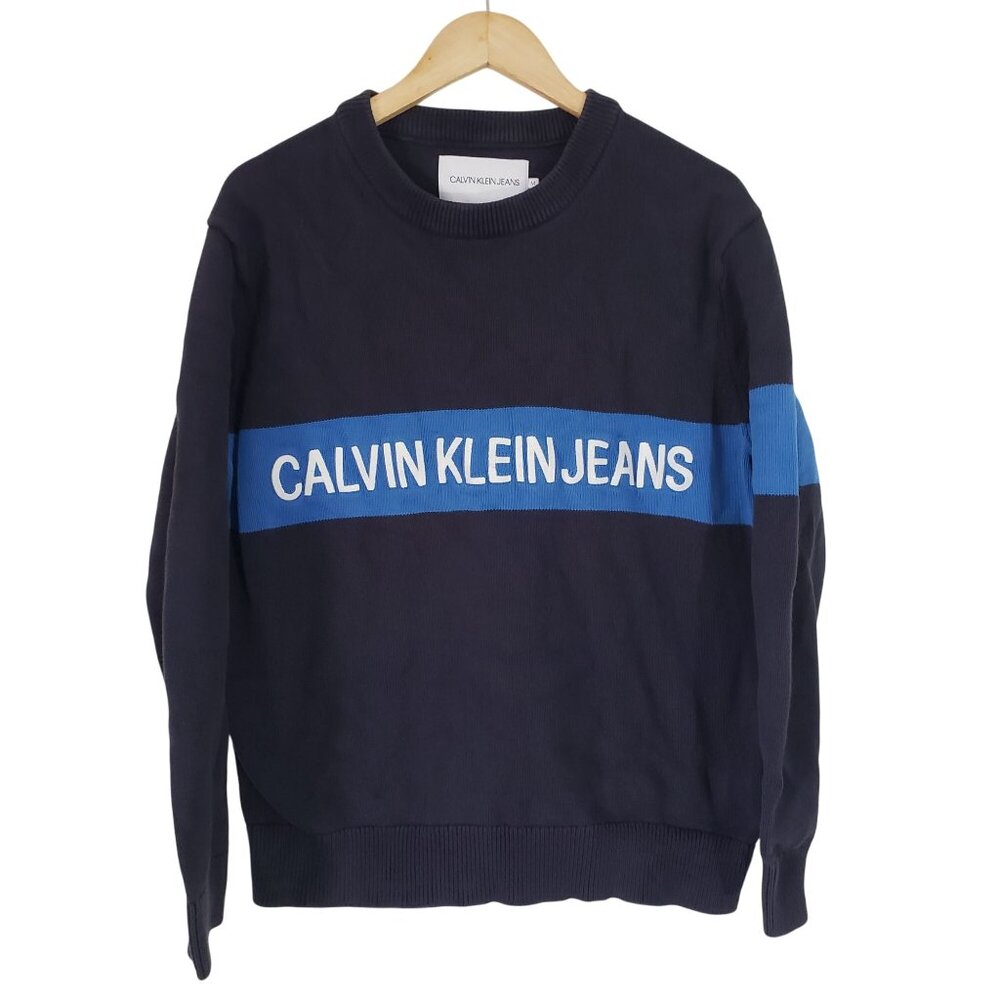 Calvin Klein Jeans‎ Navy Blue Crewneck Sweater Logo  Mens M Cotton Streetwear